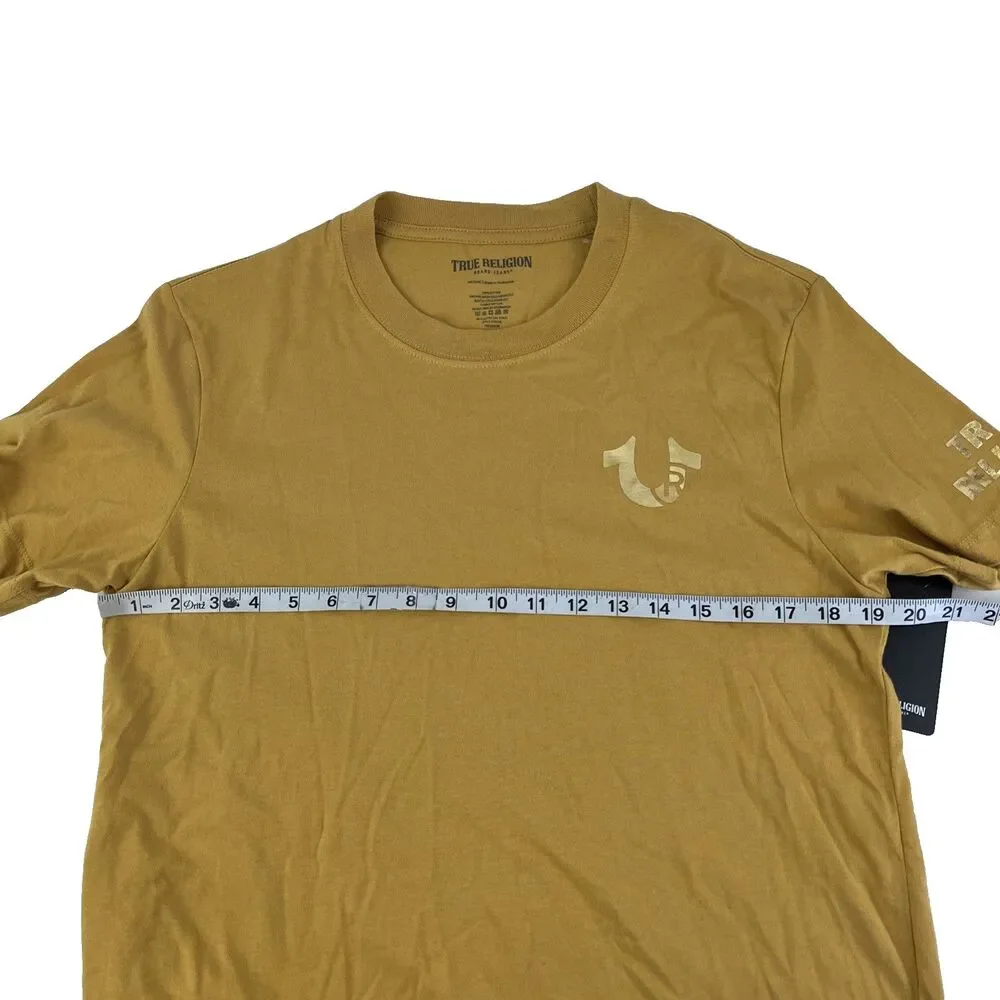 New Mens True Religion Short Sleeve Honey‎ Mustard Gold Foil T-Shirt Sz M NWT
